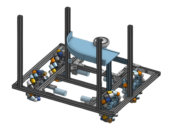 Sturdy aluminum extrusion frame of competition robot on playing field